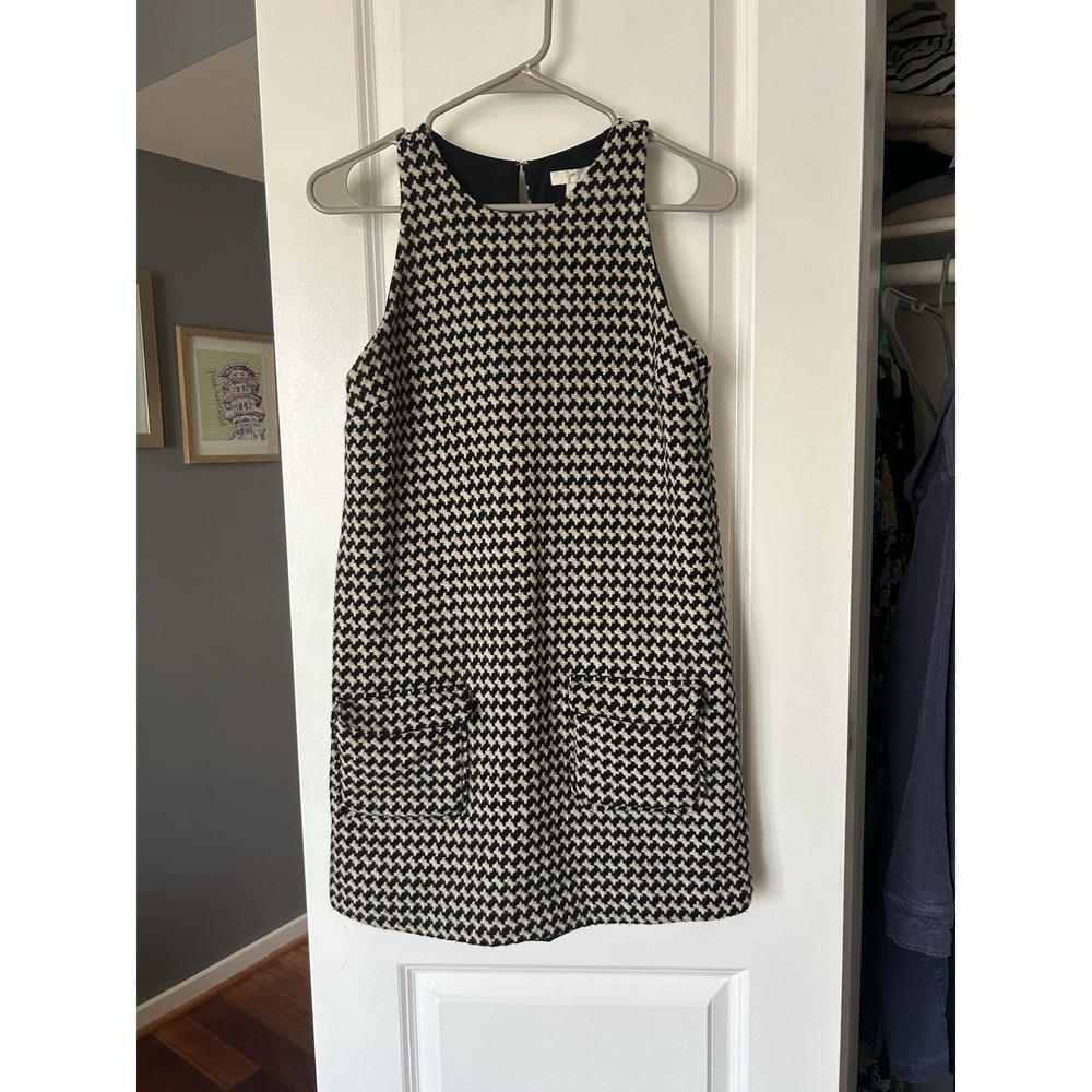 Joie Womens Wool Sleeveless Shift Dress Size XS Checked Cream Black Pockets